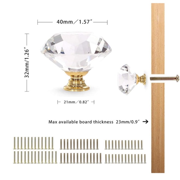 CZC HOME 4 PCS Diamond Crystal Glass Cabinet Cupboard Drawers Handle Knobs - Picture 2 of 4